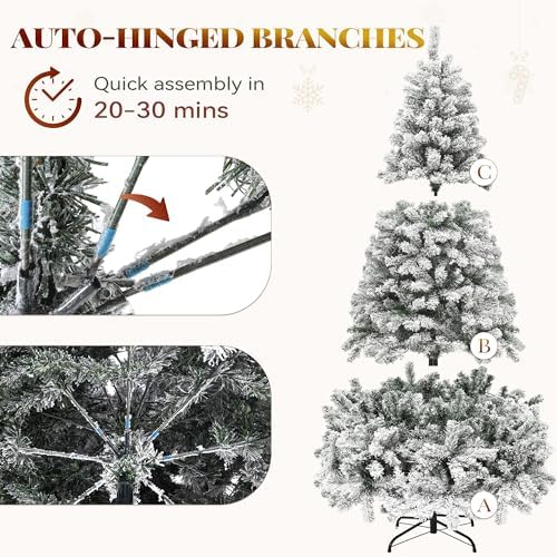 YITAHOME Prelit Snow Flocked Artificial Full Christmas Tree 6ft with Remote Control, Christmas Pine Tree with 11 Light-Modes, 1000 Branch Tips, Foldable Base for Home, Party Decoration
