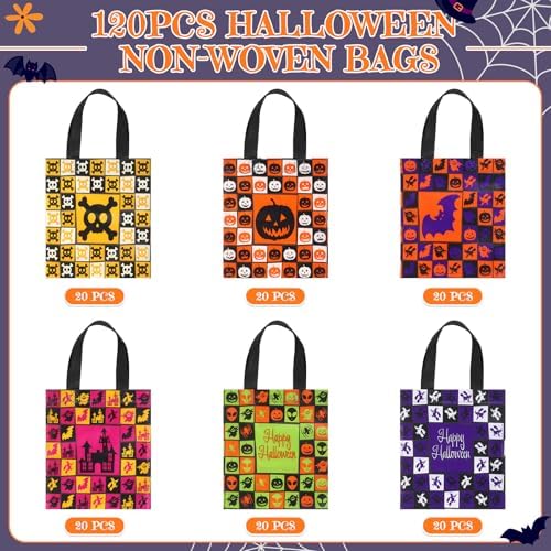 Sweetude 120 Pcs Halloween Tote Bags Bulk Halloween Trick Treat with Handle