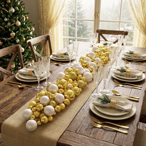 2 Pcs 6 ft Christmas Ball Ornament Garland, Mixed Gold, White