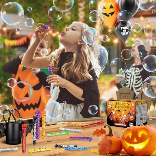 Shemira 80pcs Halloween Bubble Wands, Halloween Party Favors for Kids, Halloweens' Goodie Bags Fillers, Trick Or Treating Toys Bulk, Halloween Miniatures Prizes, for Kids,