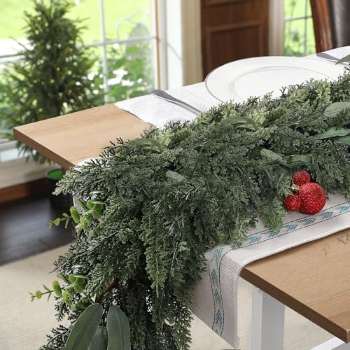 Christmas Garland, 6FT Real Touch Cedar Garland for Indoor Outdoor