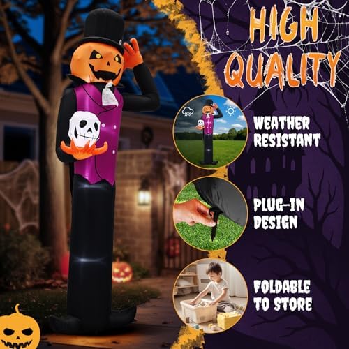 Outvita Halloween Inflatables Giant Pumpkin Vampire 12FT Holding Skull, Giant Blow Up Outdoor Decoration with LEDs, Large Halloween Decor for Yard, Party, Garden, Party, Garden