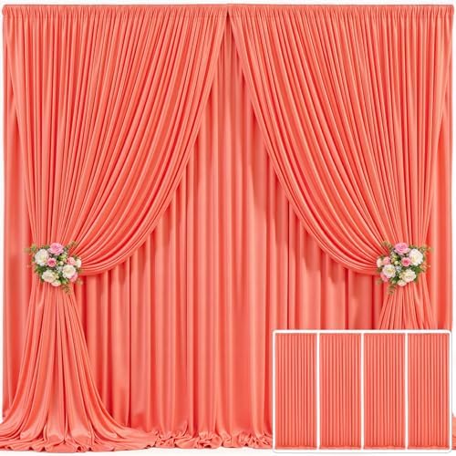 4 Panels Orange Backdrop Curtain for Parties Wrinkle Free Photo Curtains Backdrop Drapes Fabric Decoration for Wedding Birthday Party Baby Shower 20ft(W) x 10ft(H)