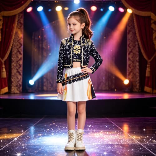 Pop Star Costume Kids Girls Golden Stage Outfit Halloween Costume Accessory