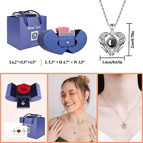 Preserved Real Rose with I Love You Necklace 100 Languages, Gifts for Girlfriend, Women, Mom, Wife, Gifts Idea on Christmas, Valentine's Day, Mother's Day, Birthday, Anniversary, Thanksgiving
