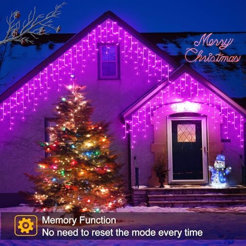 33ft Purple Christmas Lights Outdoor, 400 LED Icicle Lights for Outside Indoor Twinkle Christmas Light with Connectable Clear Wire 8 Modes Timer Waterproof for House Party Tree Holiday Yard Decoration