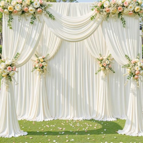8 Panels Ivory Backdrop Curtain for Wedding Parties Wrinkle Free Ivory Photo Curtains Backdrop Drapes Fabric Decoration for Baby Shower Photography 40ft(W) x 10ft(H)