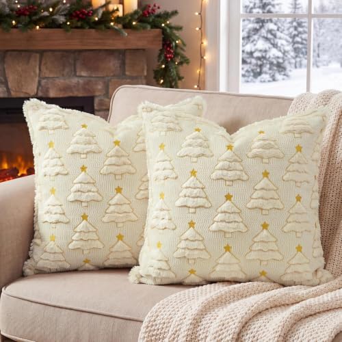 Softalker Christmas Pillow Covers 20x20 Set of 2, Beige Xmas Home Decor