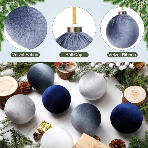Liliful 12 Pcs Extra Large Velvet Christmas Balls Velvet Ornaments for Christmas Tree Flocked Shatterproof Xmas Tree Balls Bulk for Holiday Party Xmas Trees Hanging Decorations(4 Inch,Blue)