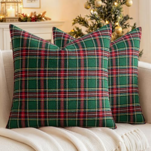 MIULEE Christmas Plaid Pillow Covers Scottish Tartan 16x16 Red and Green