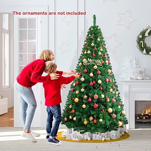 HAPPYGRILL 7FT Artificial Christmas Tree, Unlit Xmas Pine Tree, Metal Stand