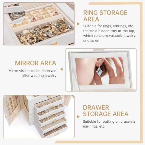AKOZLIN 6-Tier Jewelry Box Organizer 5 Drawers Storage Medium White