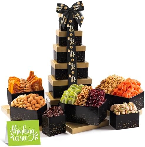 NUT CRAVINGS - Dried Fruits & Nuts Tower Gift Basket (12 Assortments)