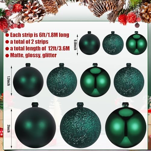 2 Pcs 6 ft Christmas Ball Ornament Garland, Dark Green