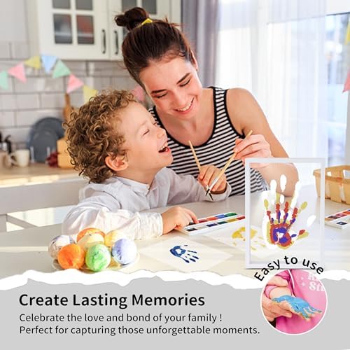 CHERRY CHEERS Family Handprint Kit, DIY Craft Keepsake Wooden Frame, Endless Gift Set, Non-Toxic Paints, Transparent Sheets (White)