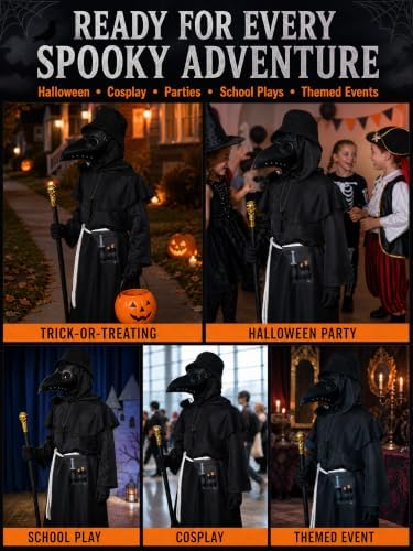 Kids Plague Doctor Costume 14-Piece Halloween Cosplay Set