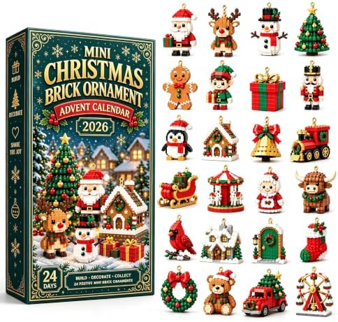 24-Day Mini Christmas Brick Ornament Advent Calendar，1set