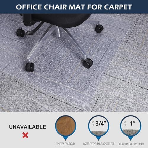 SALLOUS Chair Mat for Carpet, 36" x 48" Office Heavy Duty Chair Mat with Lip, Gaming Chair Mat for Carpeted Floors, Floor Protector Computer Desk Mat for Home Office (Clear, Extended Lip)