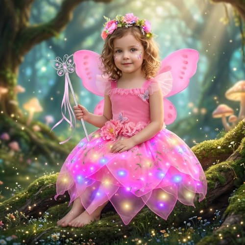 HUITEM Light up Fairy Costume for Girls Role Play Dress Up