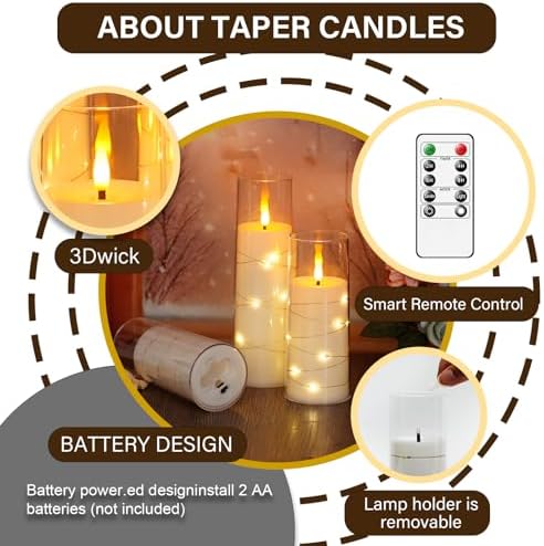 kakoya Flameless LED Candles with Timer 5 Pc Flickering Flameless Candles for Romantic Ambiance and Home Decoration Stable Acrylic Shell,with Embedded Star String，Battery Operated Candles（White）
