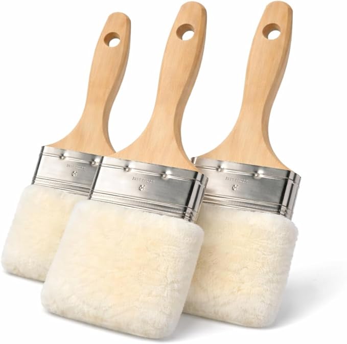 Lambskin Stain & Paint Brush - for use with All Latex and Oil Based Paints, Stains and Polyurethanes. Premium Lambskin - New and Patented Design (4 Inch 3 Pack)