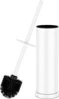 White Toilet Brush and Holder Set，Stainless Steel Heavy Duty Toilet Bowl Brush，Extra Long Handled Modern Toilet Cleaner Brush with Replaceable Head, Removable Inner Bowl, and Splash Protection