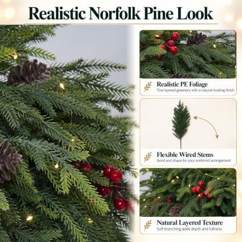 20-Piece Set 23" Norfolk Pine Stems, Norfolk Pine Branches with LED Lights
