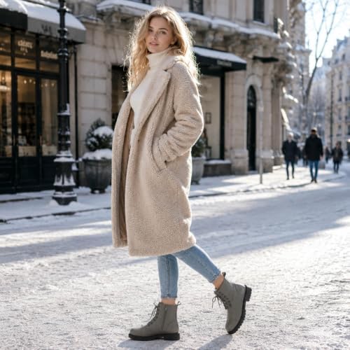 todaysunny Womens Combat Winter Boots Fur Lined Snow Boots Lace Up Side Zip