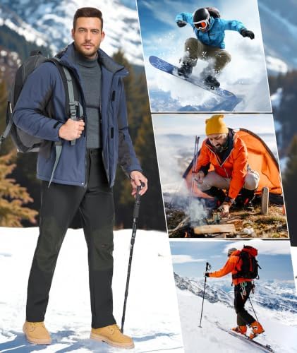 Mens Winter Snow Pants Waterproof Thermal Fleece Lined Hiking Pants with Zip Pockets