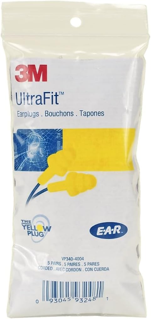 3M 3404004 E·A·R UltraFit Earplugs, Corded, Premolded, Yellow, 100 Pairs