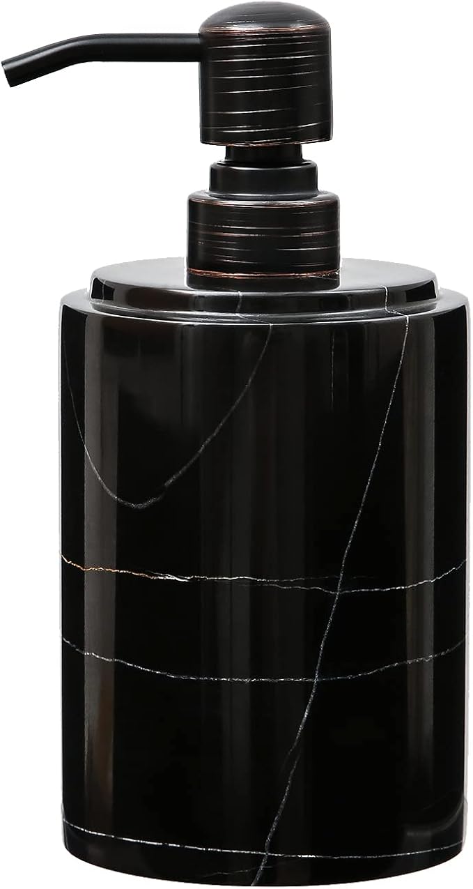 JIMEI Black Marble Soap Dispenser Hand or Dish for Bathroom & Kitchen | Decorative Natural Stone Liquid Soap/Lotion Dispenser - Stainless Steel Soap Dispenser Easy-Glide Pump - Refillable