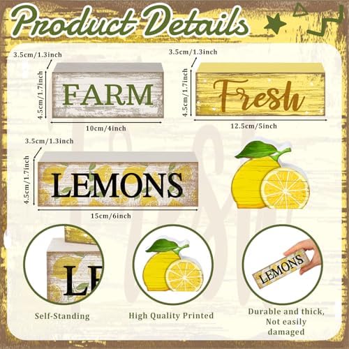 Moucuny 4 Pcs Summer Lemon Decor Summer Wooden Table Decorations