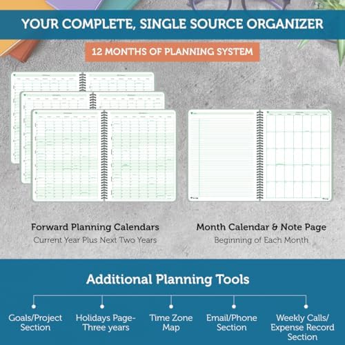 Planner Pad Spiral Bound 3-Tier Funnel Down 12 Month Organizer, October 2025 – September 2026, Greenish Grey Cover/Soft Green Ink, 8 1/2" x 11"