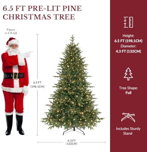 SHareconn 6.5ft Prelit Artificial Fir Christmas Tree with Dual Color Lights