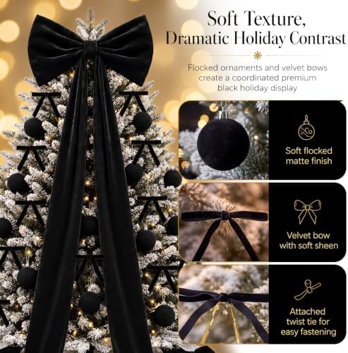 Knitgrip 49 Pcs Black Christmas Tree Decoration Set with Velvet Bow Ball