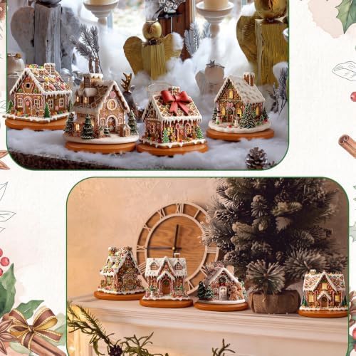 Leinuosen 12 Pcs Gingerbread Christmas Table Decoration Gingerbread House Tiered Tray Decor Wooden Ginger Bread Village Centerpiece Farmhouse Xmas Decor for Home Kitchen Coffee Bar Shelf Indoor