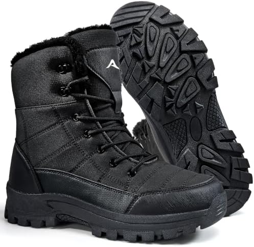 HARENCE Winter Snow Boots for Men: Comfortable Warm Fur Lined Boot Non Slip Waterproof Mid Calf Booties for Outdoor Hiking