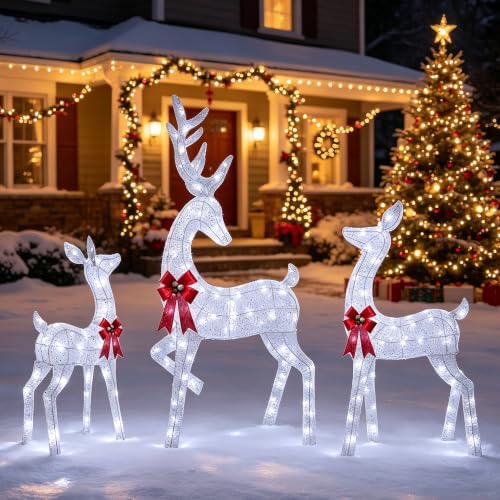 winemana Outdoor Reindeer Christmas Decorations Yard Lighted Deer Set of 3