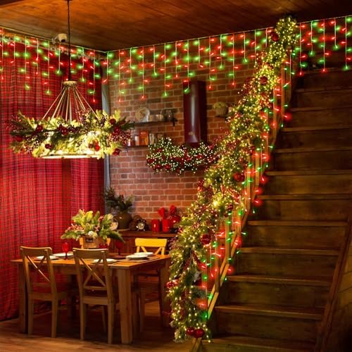 Red and Green Christmas Lights 33ft 400 LED Icicle Lights for Outside House