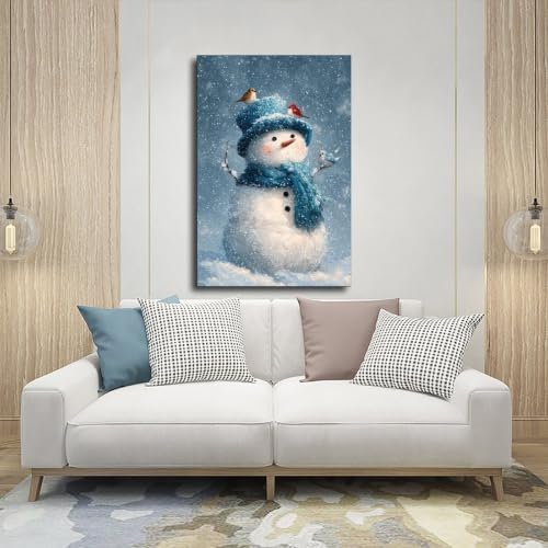JDBeehpy Funny Wall Art Blue Snowman Holiday Wall Decor Framed 8x12inch
