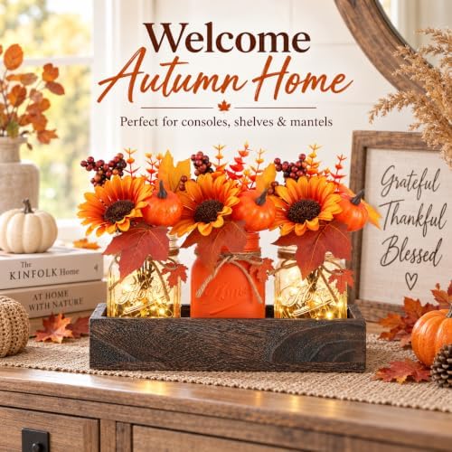 Mason Jar Fall Thanksgiving Table Decorations, Centerpieces for Tables
