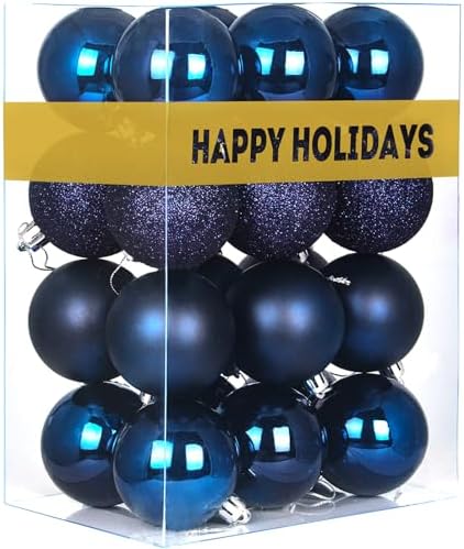 Navy Blue 3.2" Large Christmas Balls - Christmas Tree Decoration Ornaments Shatterproof Hanging Balls for Birthday Halloween Holiday Wedding Decorations Set of 24pcs