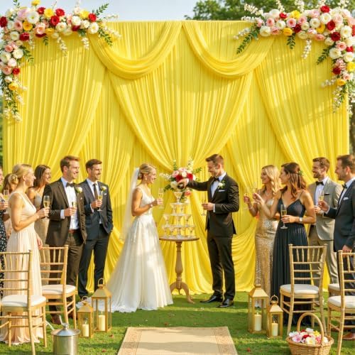 8 Panels Yellow Backdrop Curtain for Parties Wrinkle Free Lemon Yellow Photo Curtains Backdrop Drapes Fabric Decoration for Birthday Party Wedding Baby Shower 40ft(W) x 10ft(H)