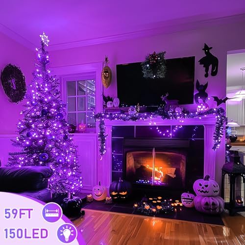 JMEXSUSS 150 LED Purple String Lights, Connectable Halloween Lights Indoor
