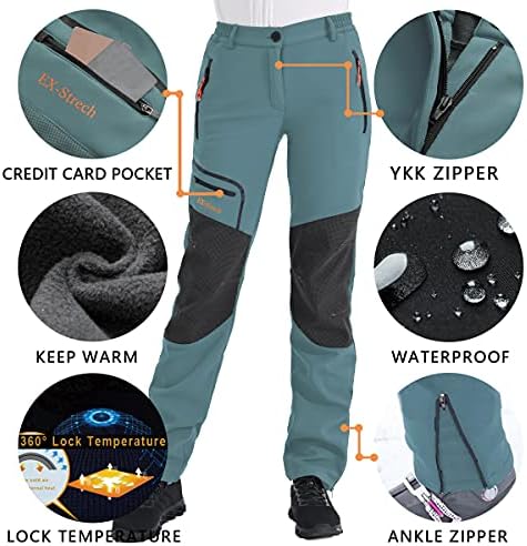 Postropaky Womens Outdoor Snow Ski Pants Waterproof Hiking Insulated Softshell Pants Snowboard Zipper Bottom Leg