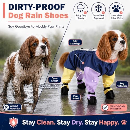 Waterproof Dog Boots Rain Boots with Suspender, Dogs Shoes Paw Protector for Small Medium Puppy, Anti-Slip Doggy Boot Belly Protector, Rain Booties Snow Pants Dogs Suspender Booties Legging(XL,colorc)