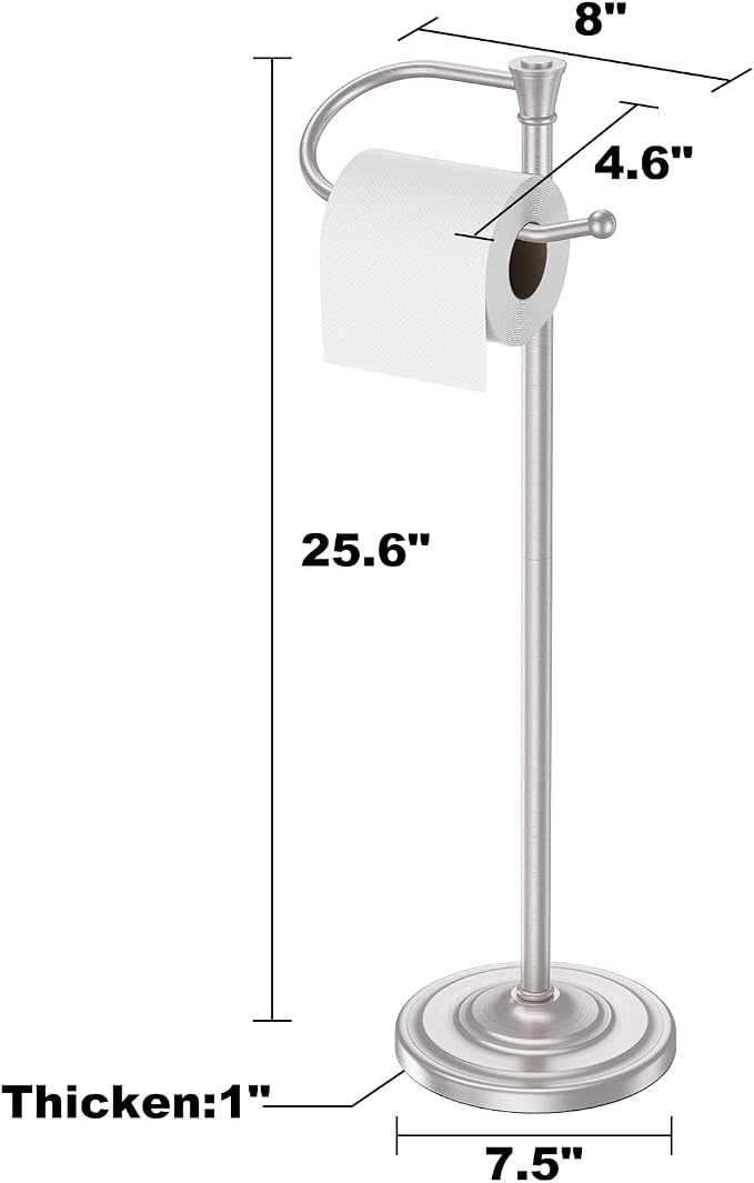 Toilet Paper Holder Free Standing, 25” H Stainless Steel Nickel Toilet Paper Stand, Weighted Base Floor Tissue Roll Holder for Bathroom,Toilet Roll Stand