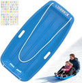 Sleds for Kids, Snow Toboggan Sled with Stickers, Handles and Pull Rope,35 Inch Durable Snow Sled for Kids, Cold-Resistant Plastic Sled