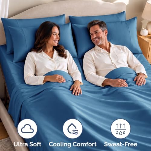 Flex Top Split Head King 4 Piece Sheet Set - Soft & Breathable - Denim Blue
