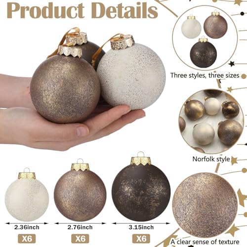 Yunlly 18 Pcs Neutral Christmas Ball Ornaments, Textured Xmas Tree Decor